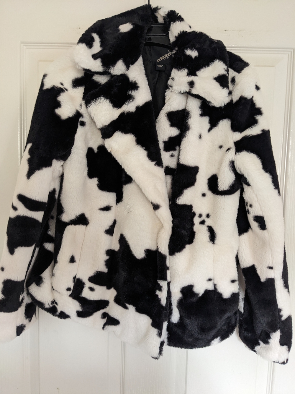 Collection B Black & White Faux Fur Cow-Print Jacket